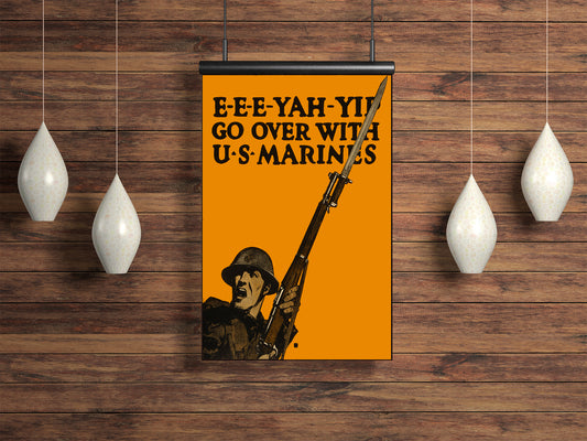 poster of a marine yelling and holding a rifle