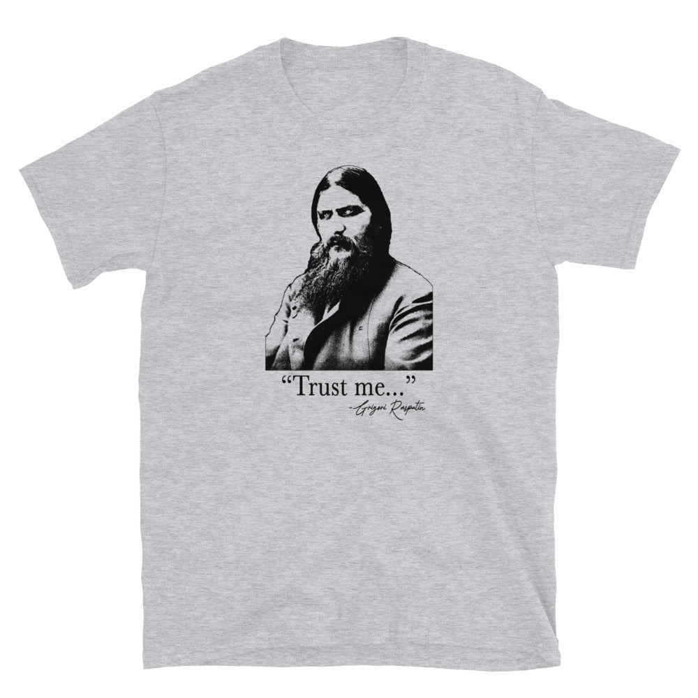 Grigori Rasputin portrait on a gray shirt